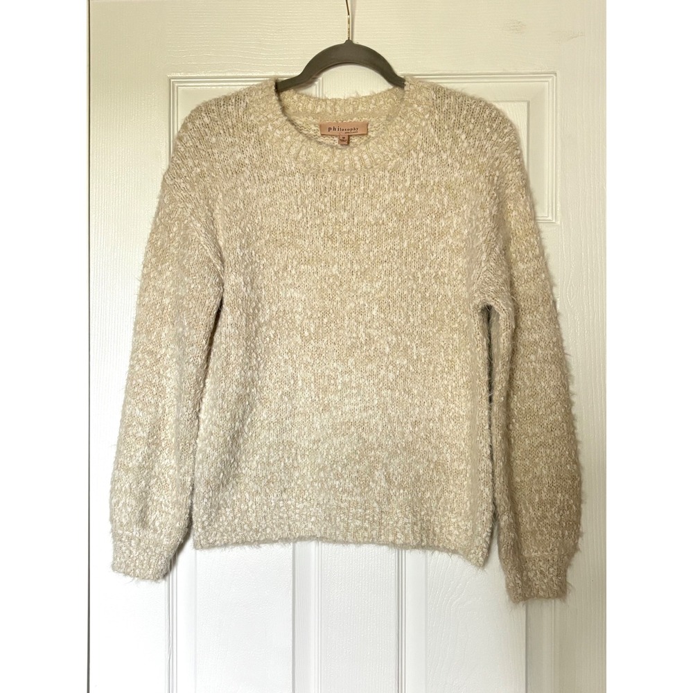 Philosophy Republic Clothing Cream Marled Fuzzy Crewneck Sweater Medium